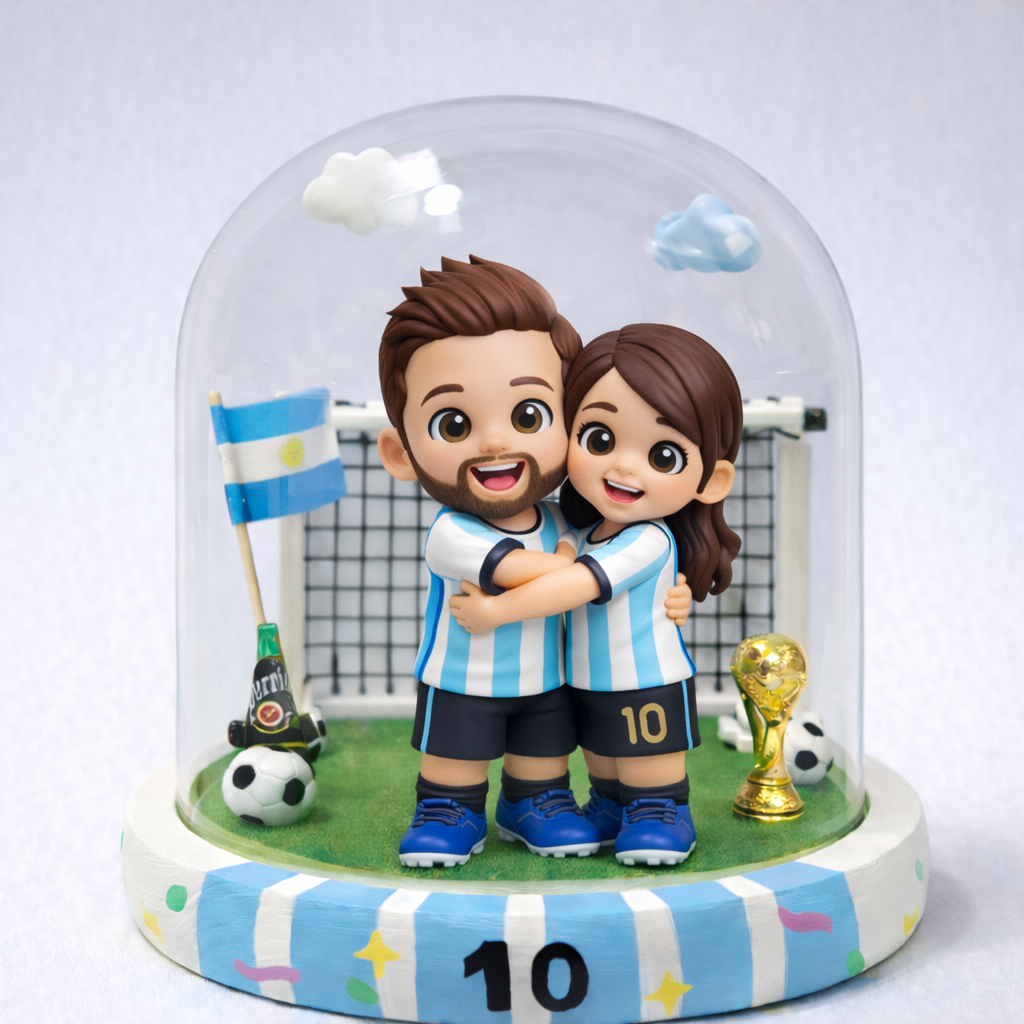 Custom Photo 3D Soccer Figurine Glass Dome Personalized Mini Figure Gift for Football Fans Anniversary Birthday Gift