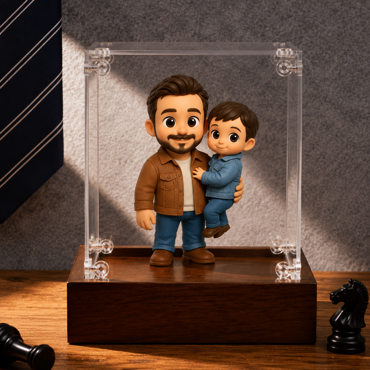 Custom 3D Figure from Photo with Acrylic Display Case Personalized Father’s Day Gift for Dad