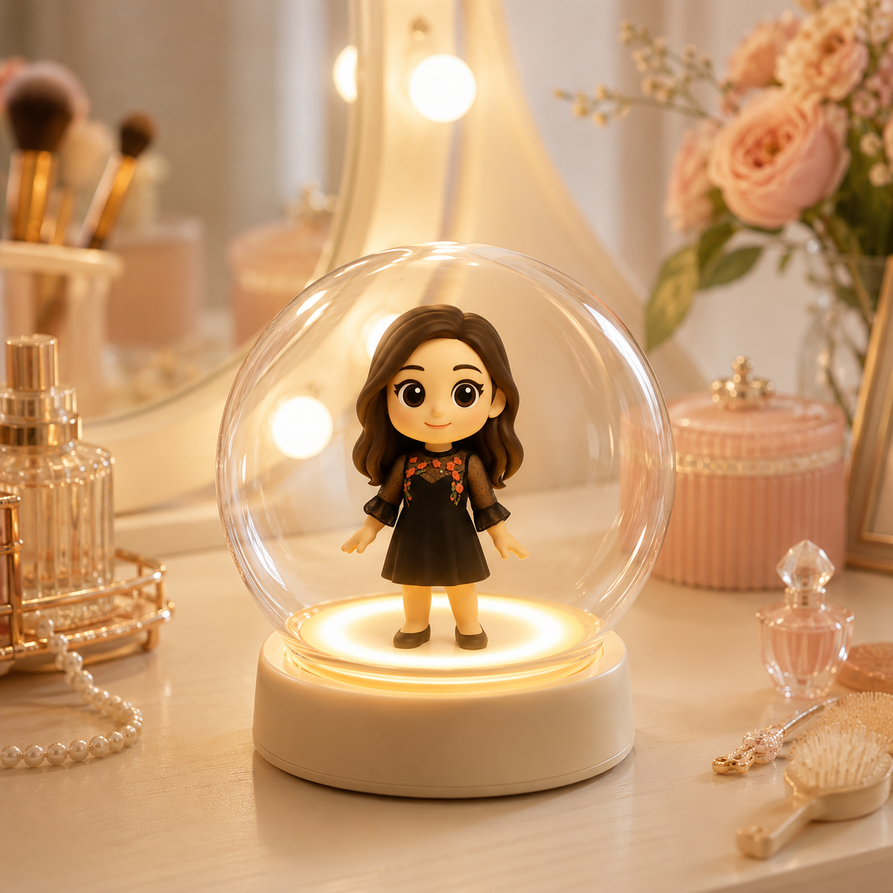 Custom 3D Figure Night Light from Photo with Glass Dome & Auto Sensor Personalized Unique Gift for Couples Family