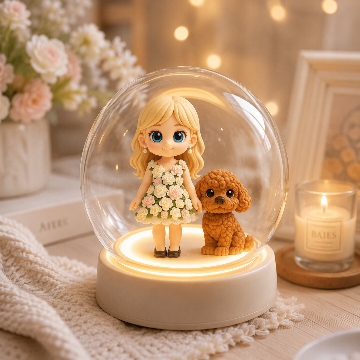 Custom 3D Figure Night Light from Photo with Glass Dome & Auto Sensor Personalized Unique Gift for Couples Family