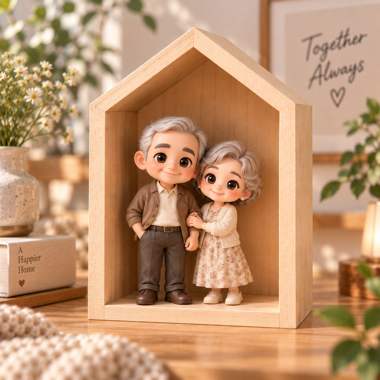 Custom 3D Figure from Photo Wooden Cabin Ornament - Personalized Gift for Family, Loved Ones & Pet Lovers