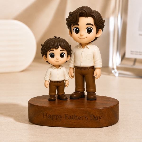 Custom 3D Figure from Photo with Engraved Wooden Base Personalized Message Solid Wood Stand Unique Father’s Day Gift for Dad