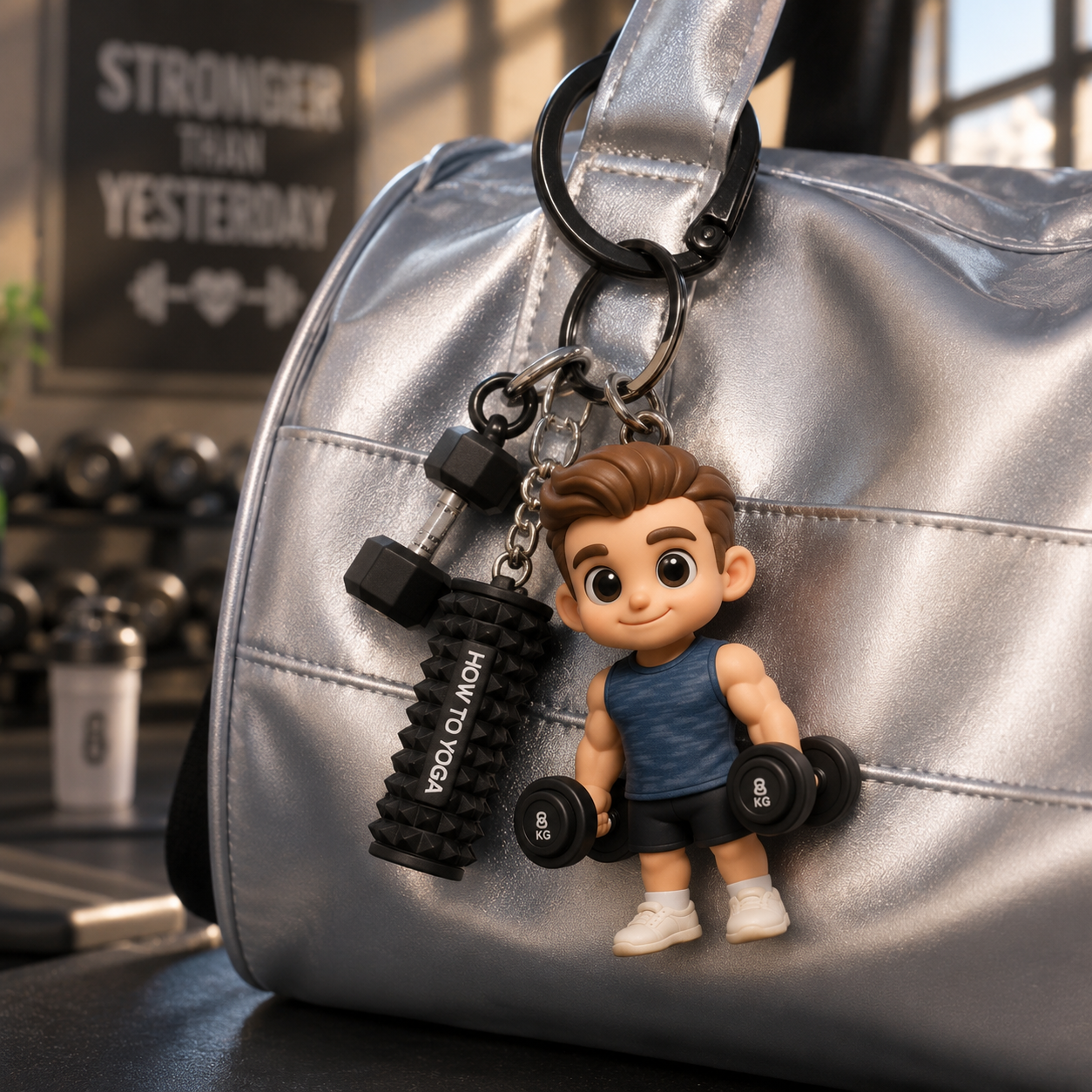 Custom Figure Keychain From Photo Gym Lover Chibi Doll Keychain Personalized Sports Gift