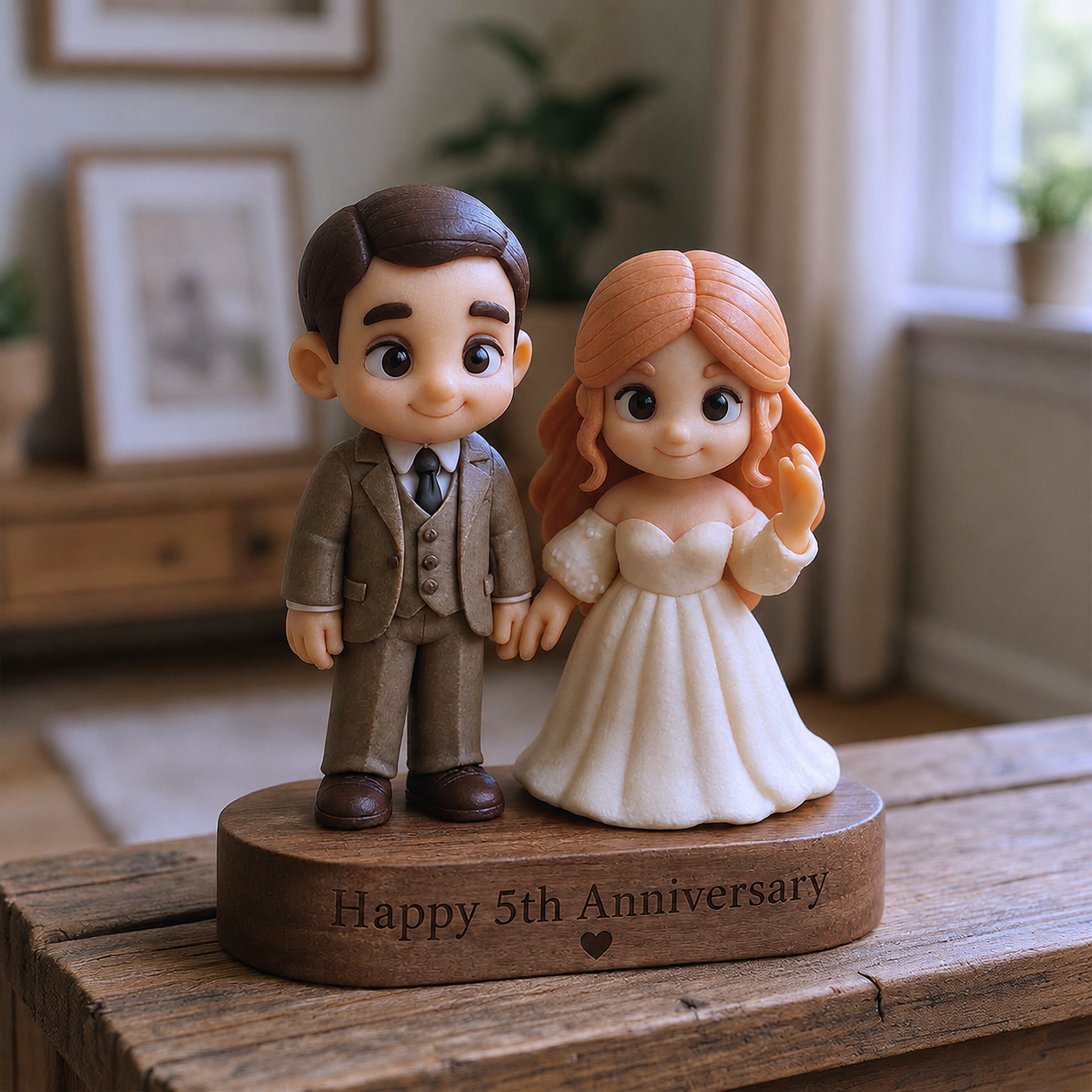 Custom 3D Figure from Photo with Engraved Wooden Base Personalized Meaningful Gift for Couples Anniversary Birthday Wedding