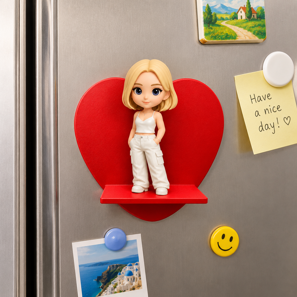 Custom 3D Figure Fridge Magnet from Photo Personalized Mini Doll Heart Shaped Display Romantic Gift For Lovers