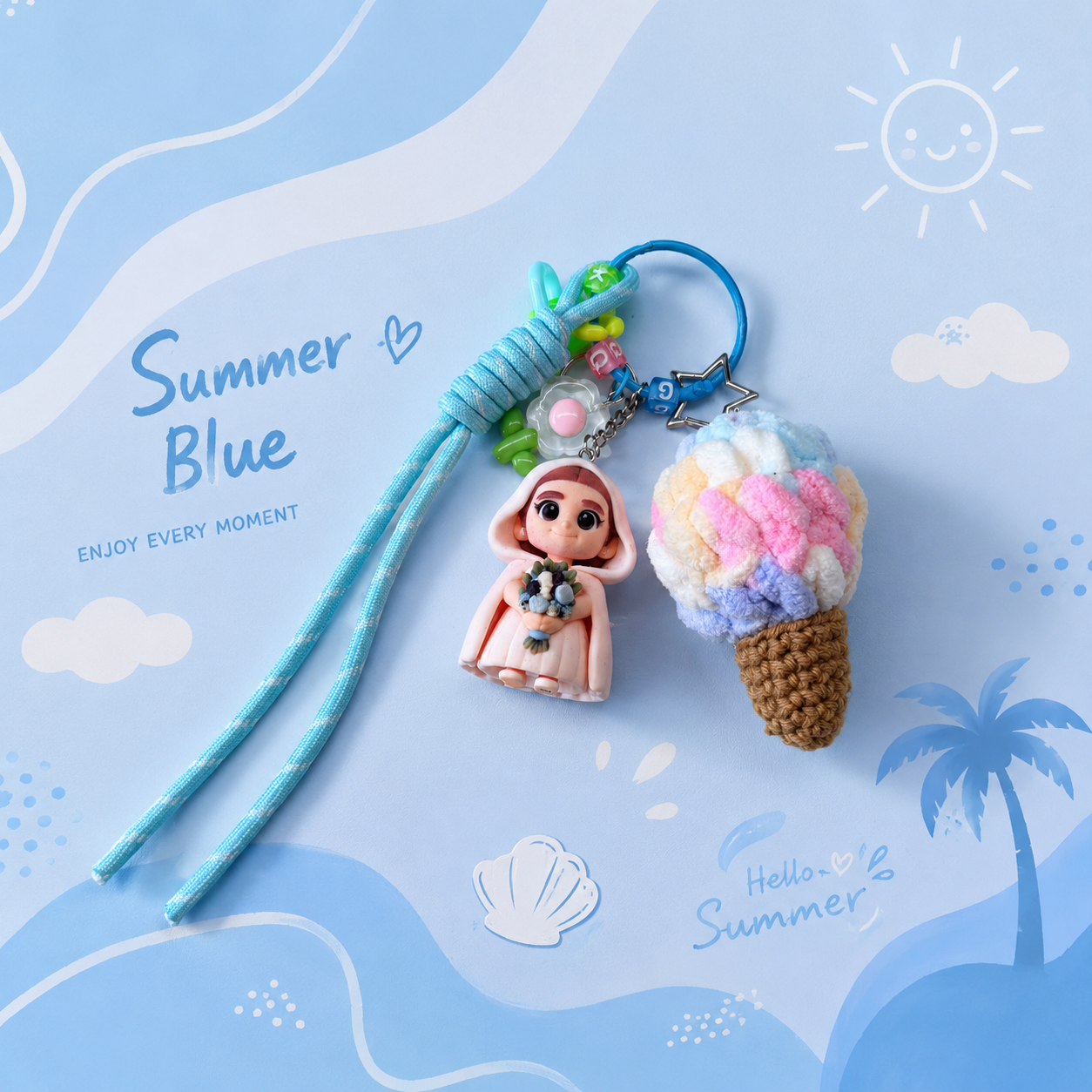 Custom 3D Keychain Figure from Photo with Colorful Ice Cream Charm Personalized Mini Doll Gift for Her Cute Gift for Girlfriend