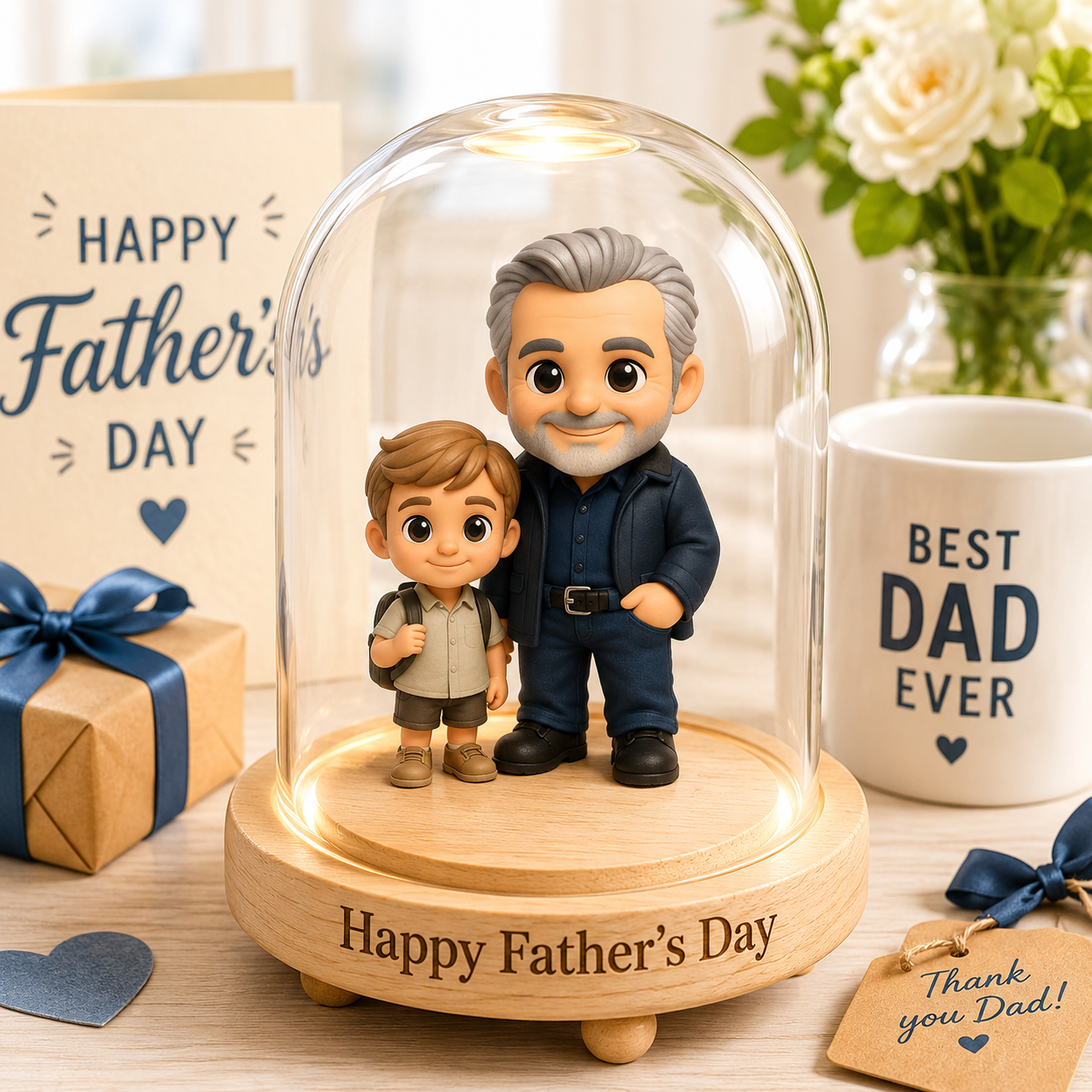 Custom 3D Figure Night Light from Photo with Engraved Message Personalized Gift for Father’s Day & Home Decor Perfect Gift for Dad