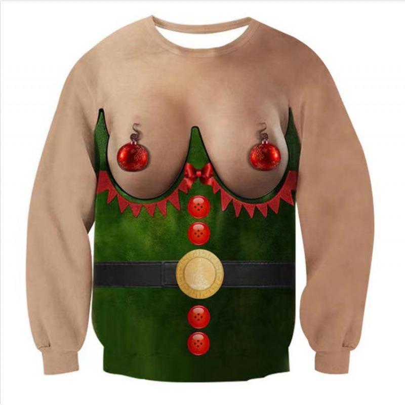 Men's Crewneck Sweatshirt Hairy Chest 3D Graphic Printed Funny Pullover Long Sleeve Shirt for Christmas