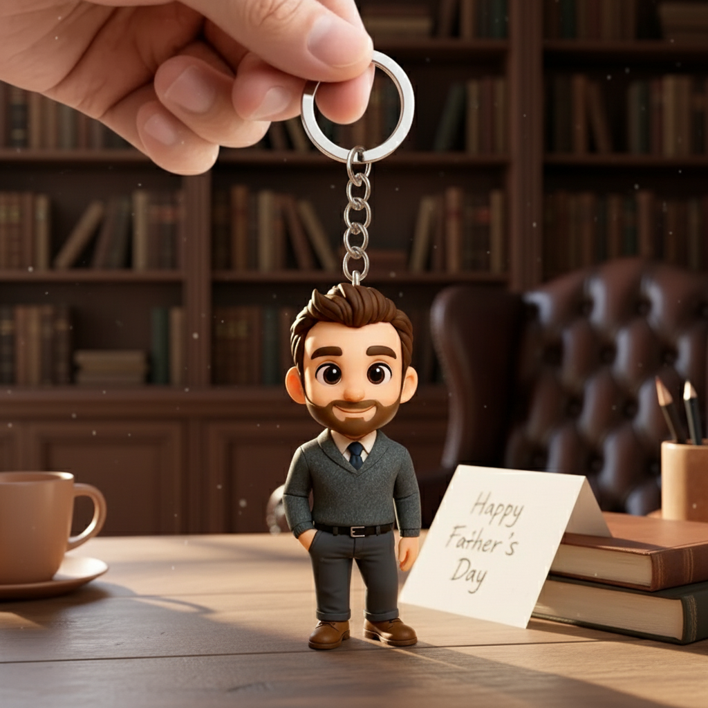Custom 3D Keychain Figure from Photo Personalized Figure Keychain Gift for Father’s Day Unique & Memorable Gift for Dad