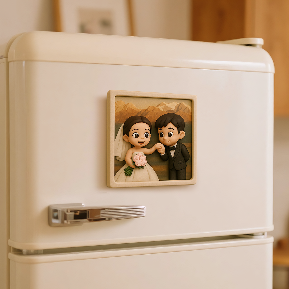 Custom Couple Cartoon Fridge Magnet from Photo Personalized 3D Mini Character Gift for Boyfriend or Girlfriend