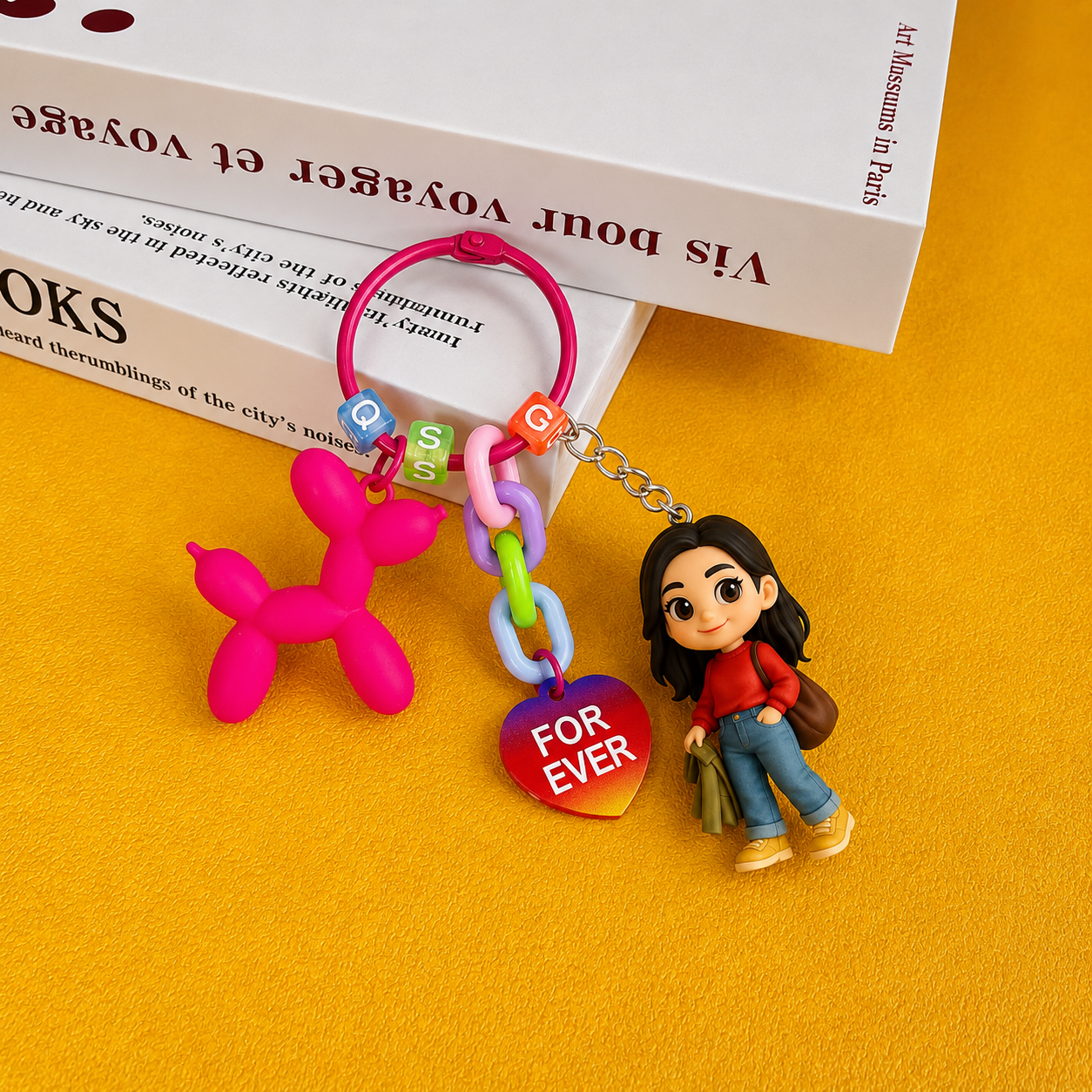 Custom 3D Keychain Figure from Photo with Balloon Dog Bag Charm Personalized 3D Balloon Dog Keychain for her Unique Cute Gift for Birthday Anniversary