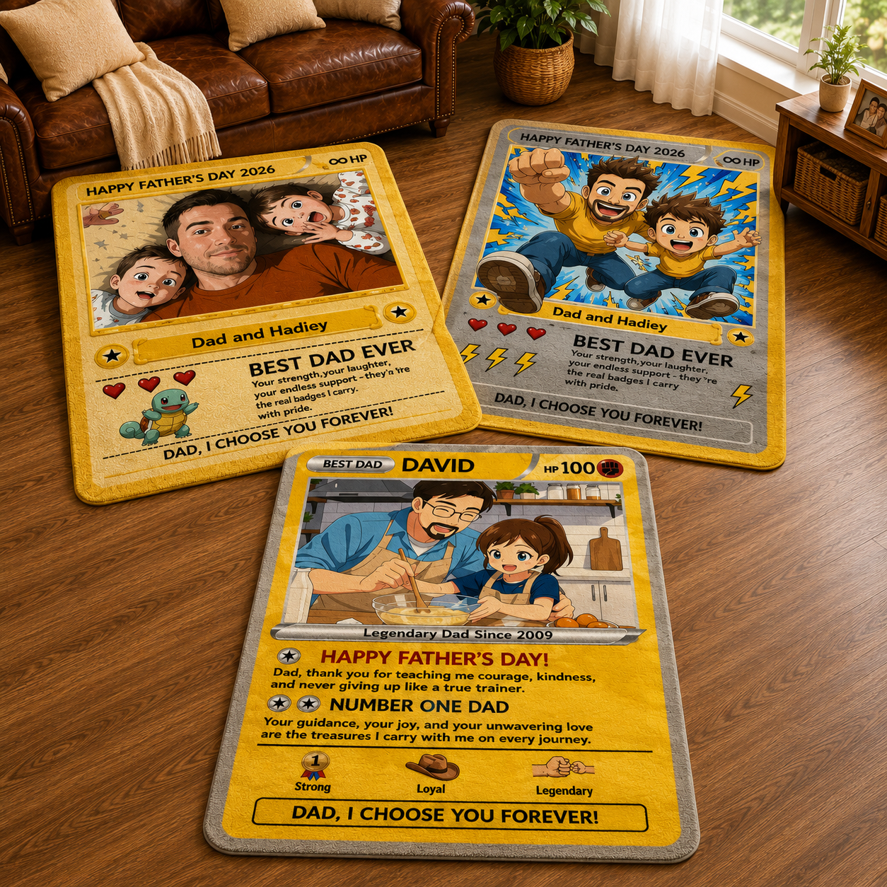 Custom Dad Trading Card Rug with Photo & Names - "Best Dad Ever" Unique Gift for Dad, Grandpa, Husband - Poke Style Collectible Rug for Father's Day 2026