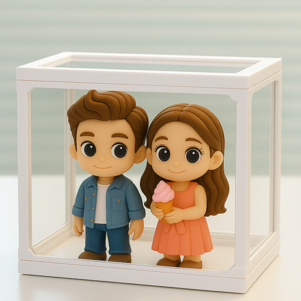 Custom 3D Couple Figure Glass Dollhouse Personalized Scene Display Case Unique Home Decor Anniversary Gift