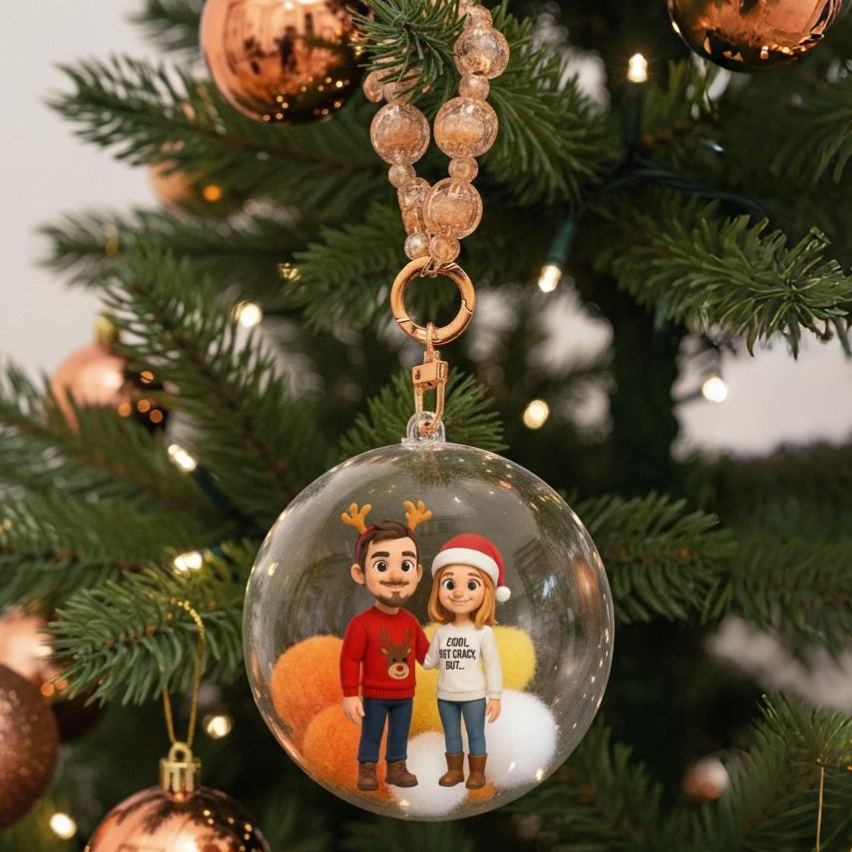 Custom 3D Mini Figure Christmas Ornament Personalized Transparent Hanging Ball Decoration for Christmas Tree