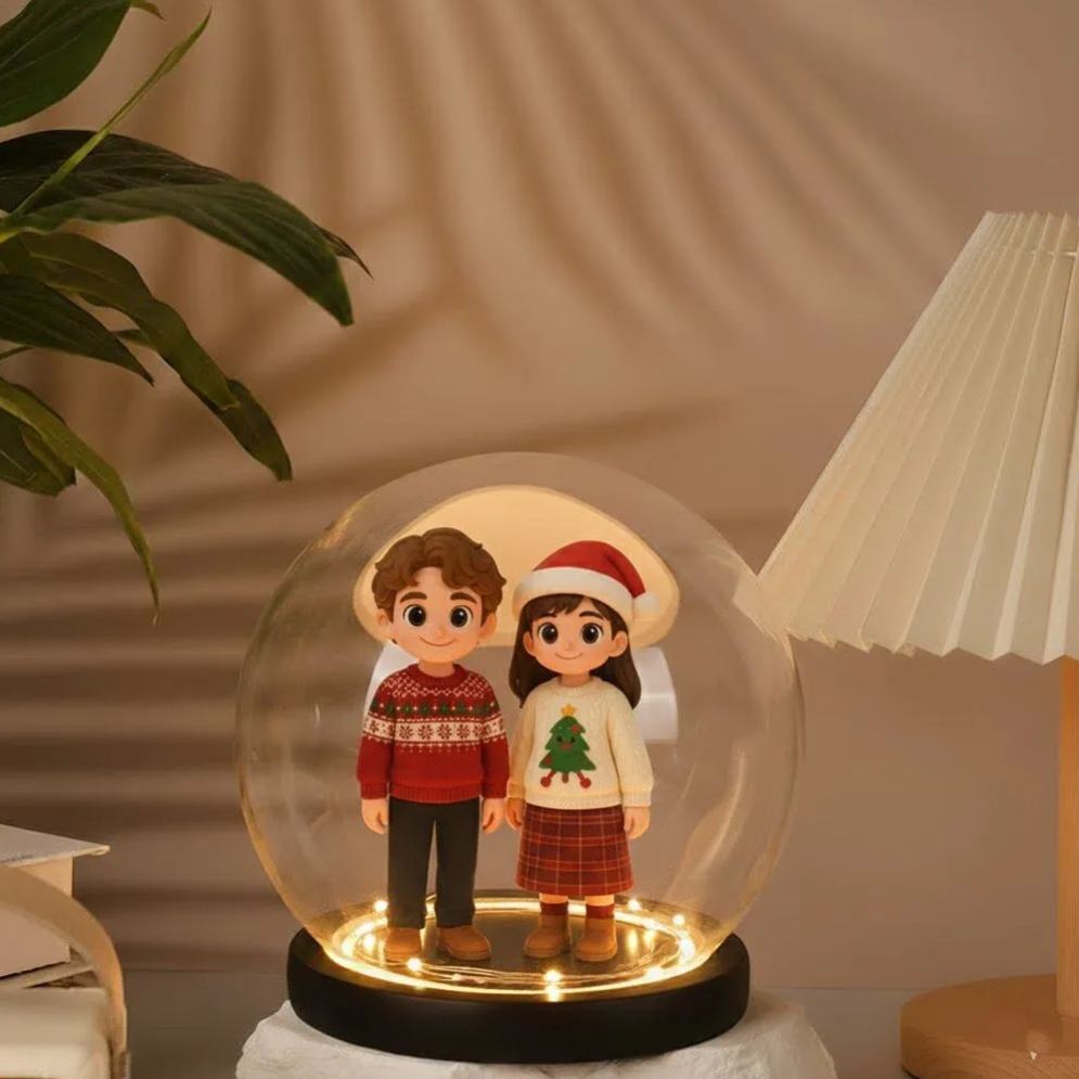 Personalized 3D Figurine Round Base LED Night Light Unique Gift for Home Bedroom Decor and Special Celebrations