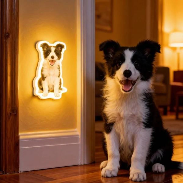 Personalized Cat & Dog Motion Sensor Wall Lamp Custom Pet Photo Night Light for Pet Lover - 