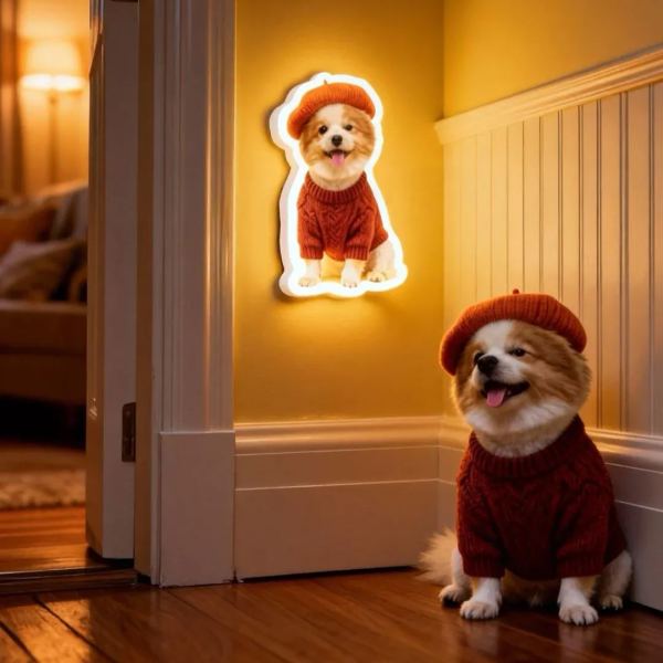 Personalized Cat & Dog Motion Sensor Wall Lamp Custom Pet Photo Night Light for Pet Lover - 