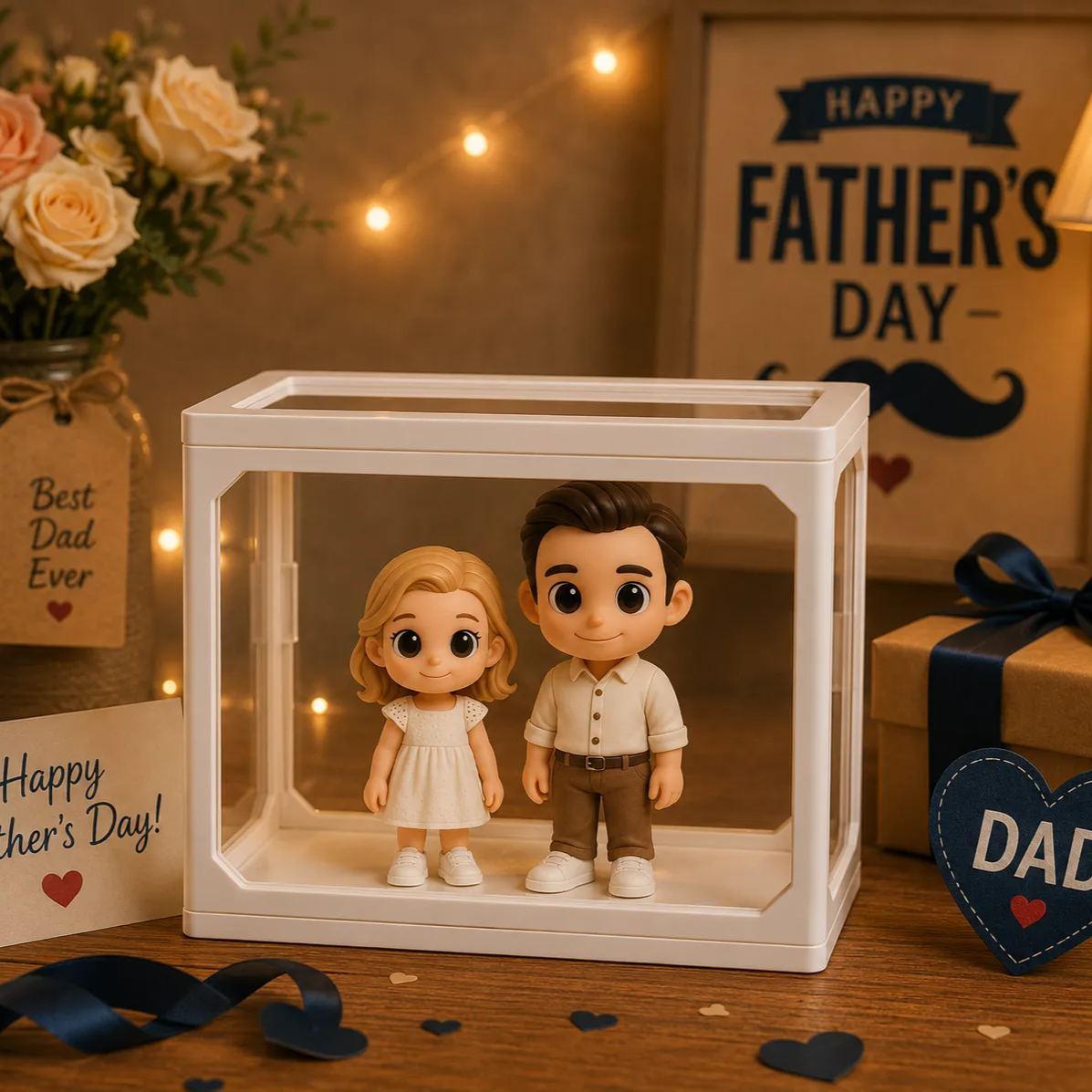 Personalized 3D Figure from Photo High Clarity Glass Storage Box Custom Mini Figure Doll Perfect Father’s Day Gift for Dad
