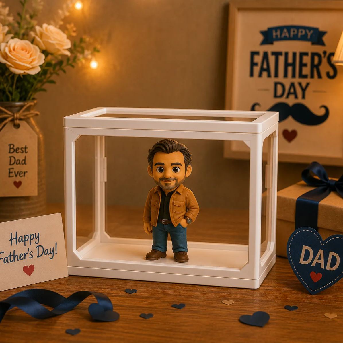 Personalized 3D Figure from Photo High Clarity Glass Storage Box Custom Mini Figure Doll Perfect Father’s Day Gift for Dad