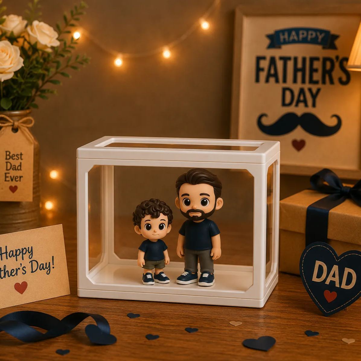 Personalized 3D Figure from Photo High Clarity Glass Storage Box Custom Mini Figure Doll Perfect Father’s Day Gift for Dad