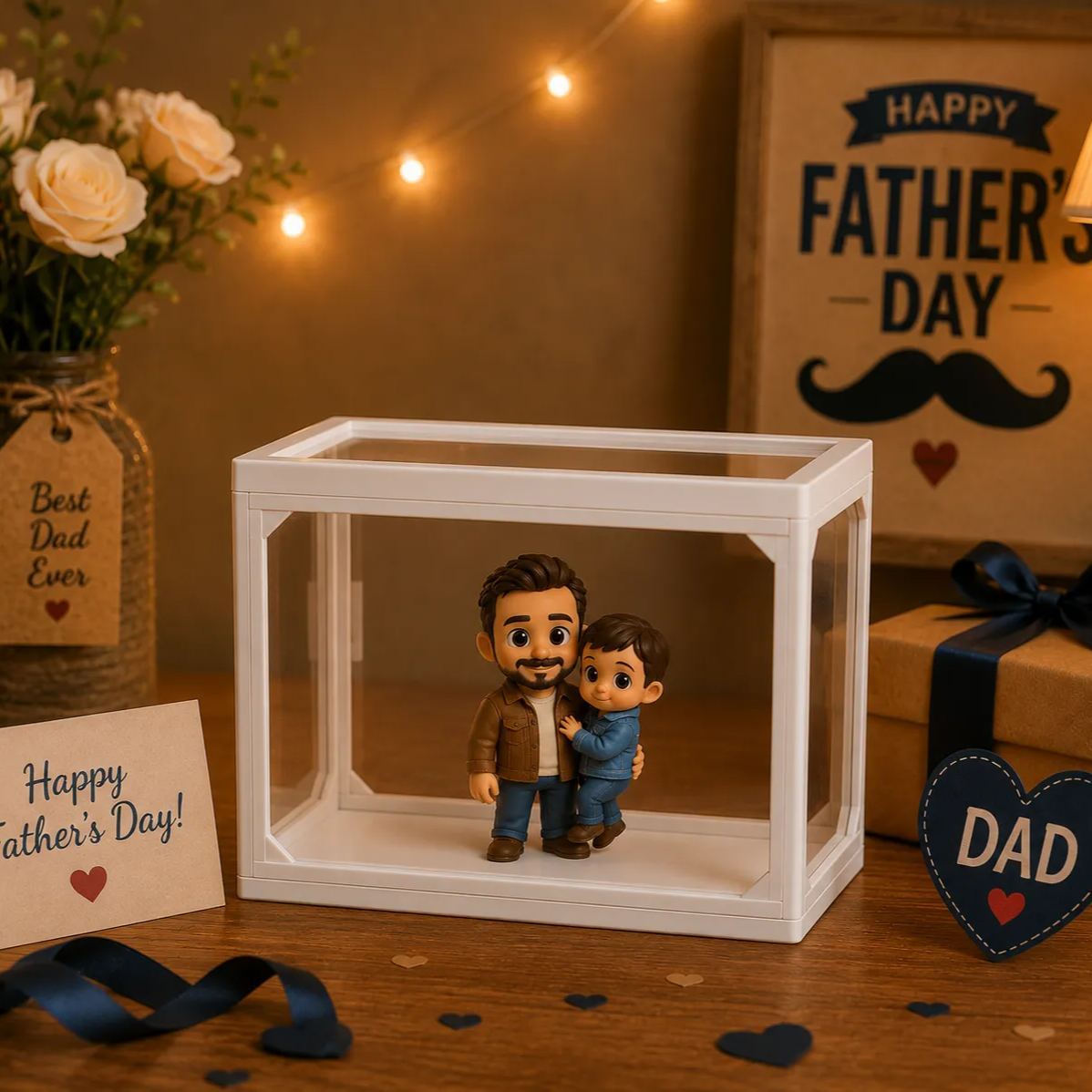 Personalized 3D Figure from Photo High Clarity Glass Storage Box Custom Mini Figure Doll Perfect Father’s Day Gift for Dad