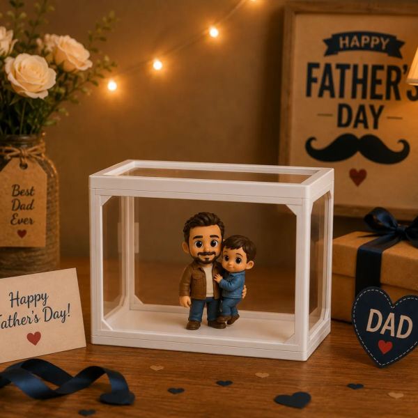 Personalized 3D Figure from Photo High Clarity Glass Storage Box Custom Mini Figure Doll Perfect Father’s Day Gift for Dad