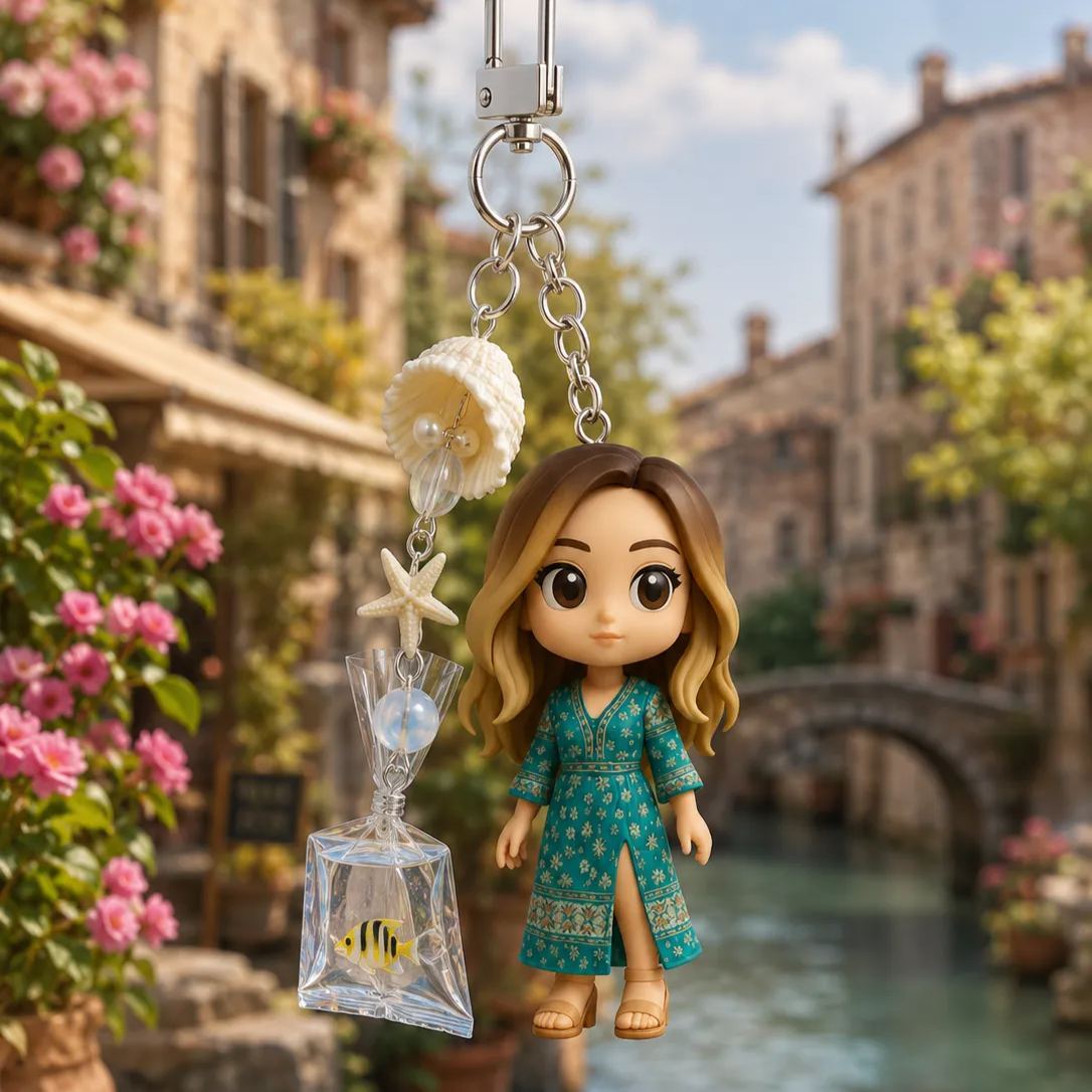 Custom 3D Keychain Figure from Photo with Cute Fish Accessory Personalized Perfect Gift for Family Couples & Pets Unique Gift for Couples Birthday Anniversary