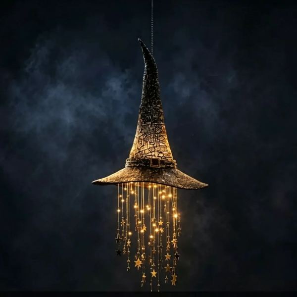 LED Light-Up Witch Hat Hanging Ornament - Glowing Halloween Party Decor