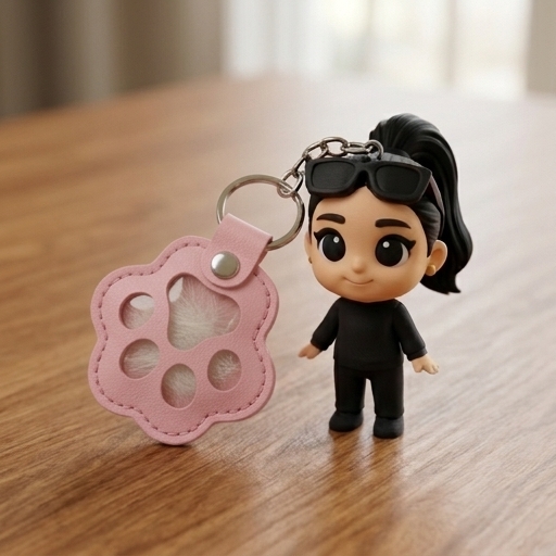 Custom 3D Keychain Figure from Your Photo Pet Fur Keepsake Pendant Small Metal Leather Keychain, Creative Bag Charm, Adorable Gift