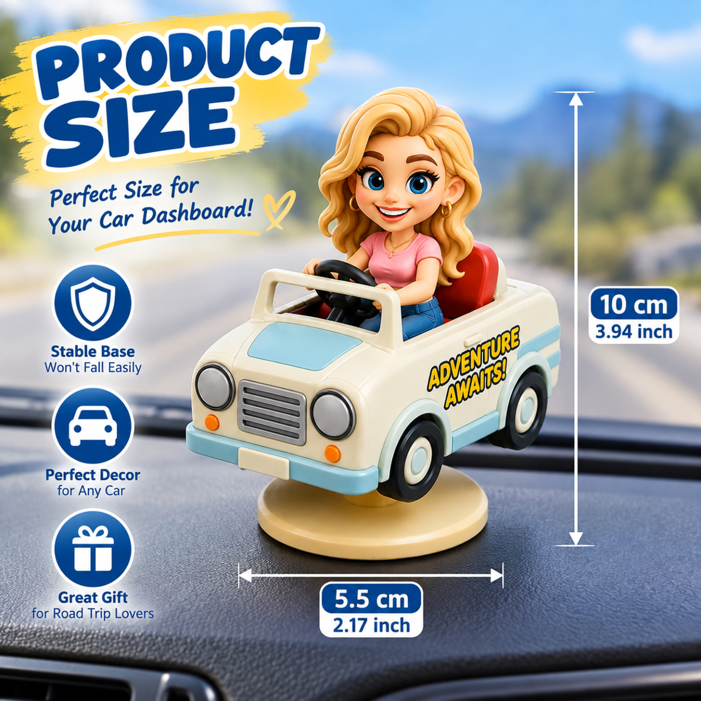 Custom Cartoon 3D Car Dashboard Figurine – Personalized Mini Character Car Decor, Cute 3D Car Interior Accessory & Gift