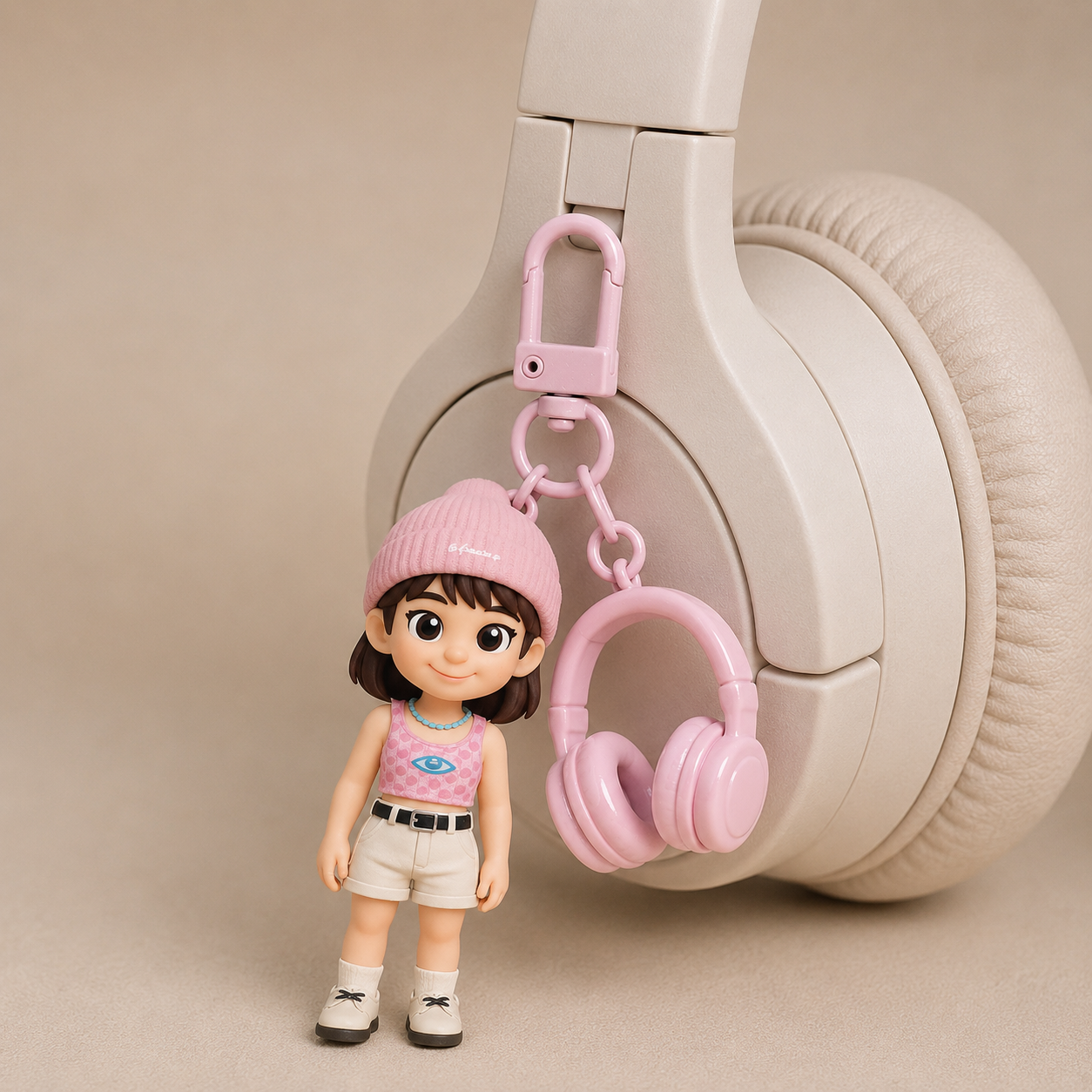 Custom 3D Keychain Figure from Photo with Headphone Charm Combo Set Personalized Unique Gift for Birthday Christmas Anniversary