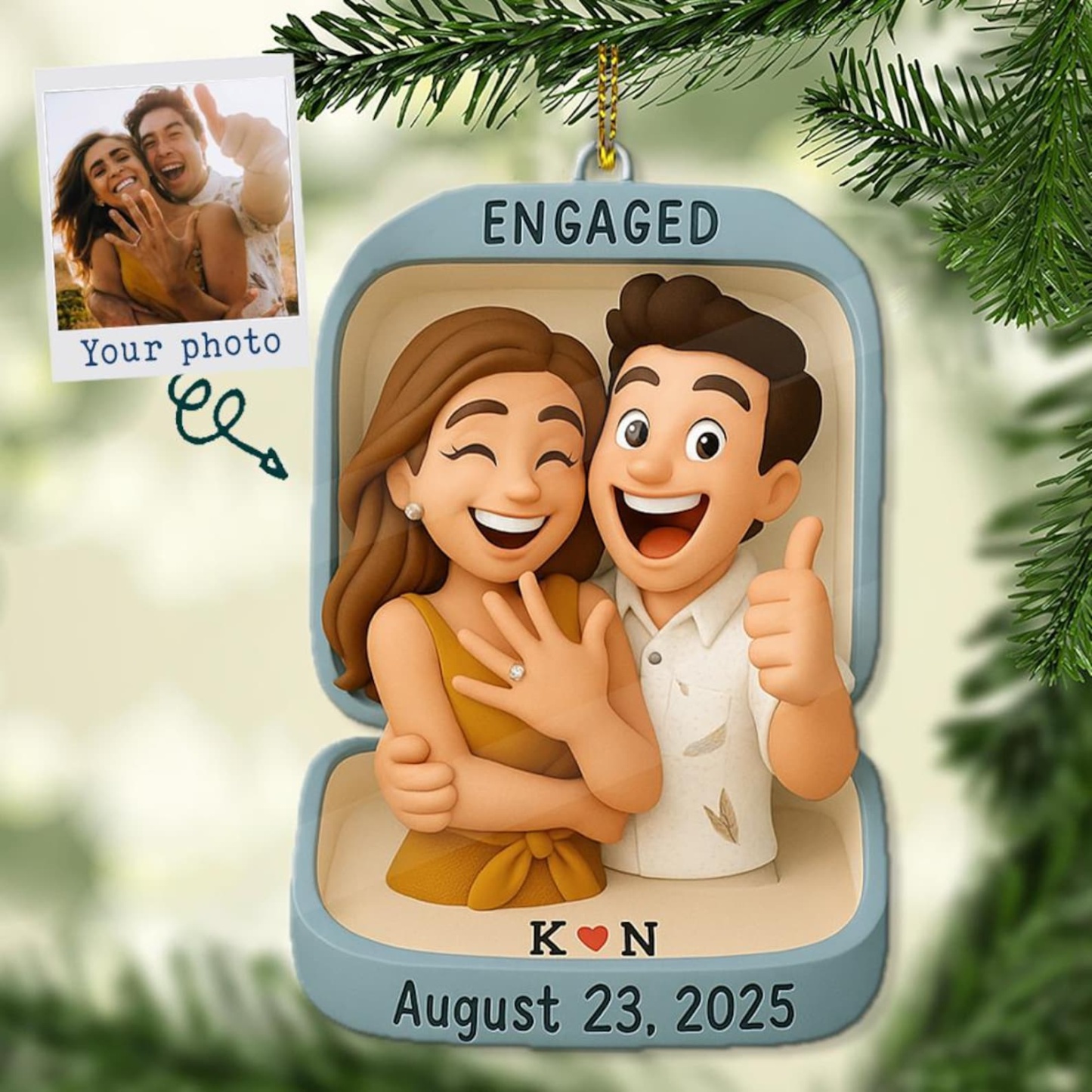 Custom Proposal Photo Figure Ornament, Personalized Engagement Keepsake, Christmas Gift For Couples, First Christmas Engaged 2025 Ornament