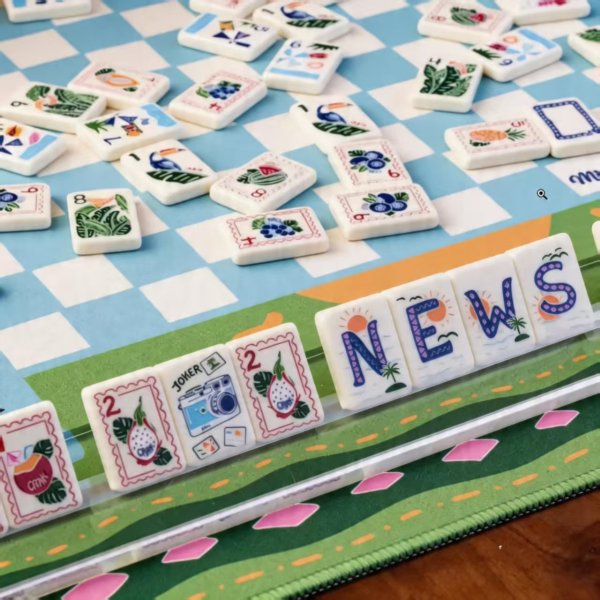 2026Design Luxury Blue Checkered Pattern Acrylic/Melamine America Mahjong Tiles 160 Pieces Thin Slice Portable Travel Gear
