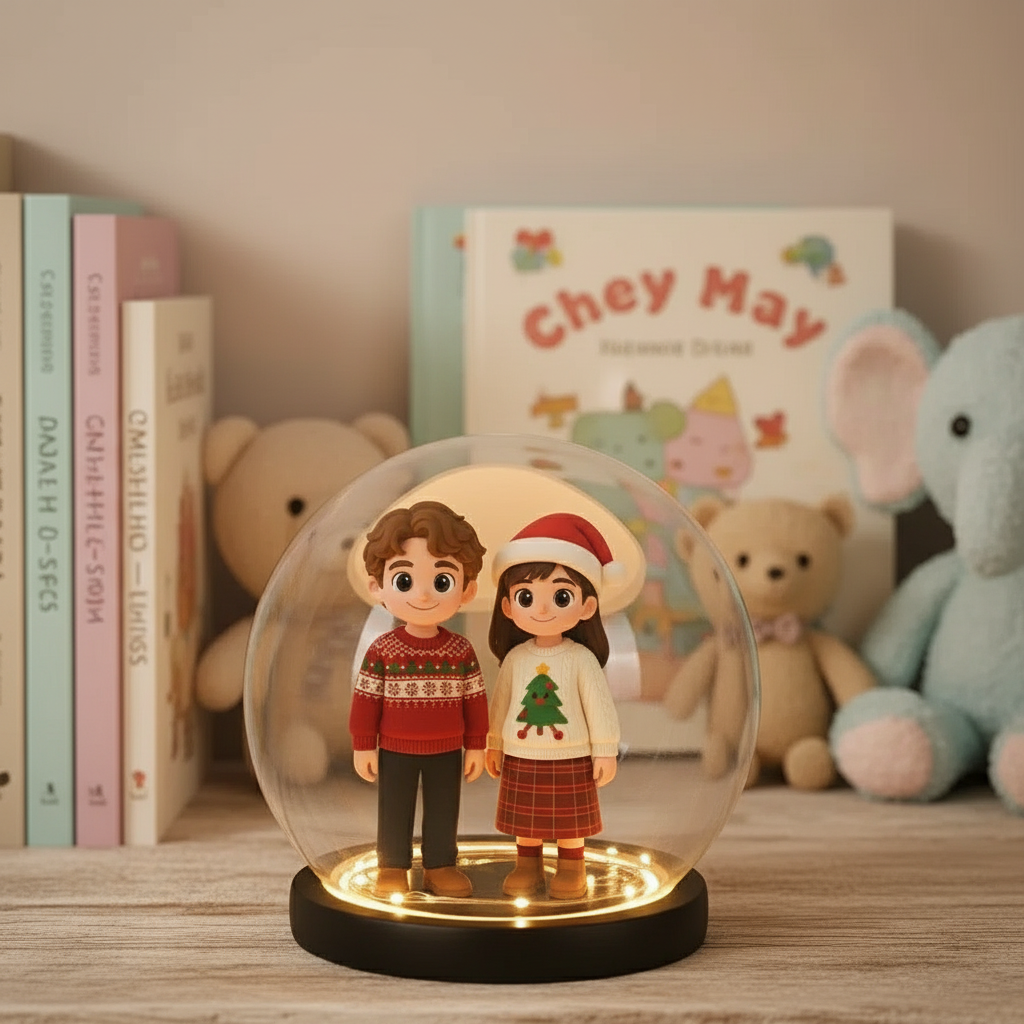 Personalized 3D Figurine Round Base LED Night Light Unique Gift for Home Bedroom Decor and Special Celebrations