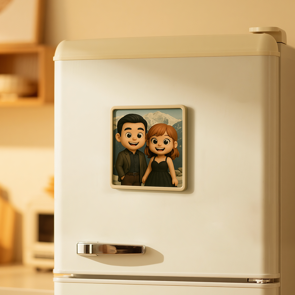 Custom Couple Cartoon Fridge Magnet from Photo Personalized 3D Mini Character Gift for Boyfriend or Girlfriend