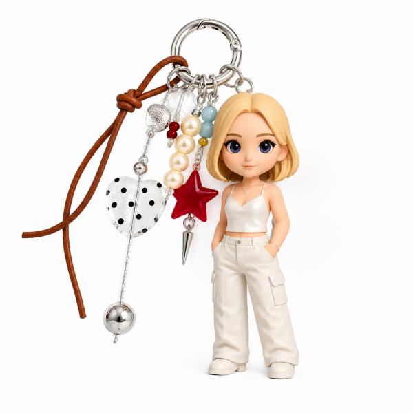 Custom 3D Keychain Figure from Photo with Beaded Vintage Star Pendant Personalized Mini Figurine Keychain Unique Keepsake Gift