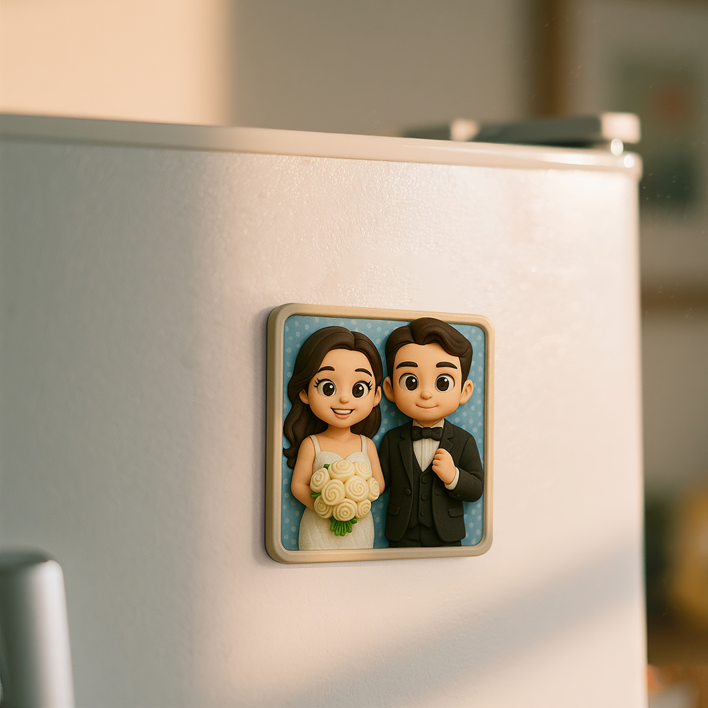 Custom Couple Cartoon Fridge Magnet from Photo Personalized 3D Mini Character Gift for Boyfriend or Girlfriend