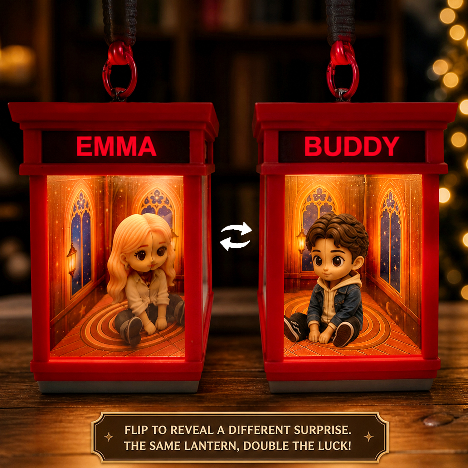 Custom 3D Couple Figurine Phone Booth Lantern Personalized Double-Sided Photo Light Unique Halloween Gift for Couples