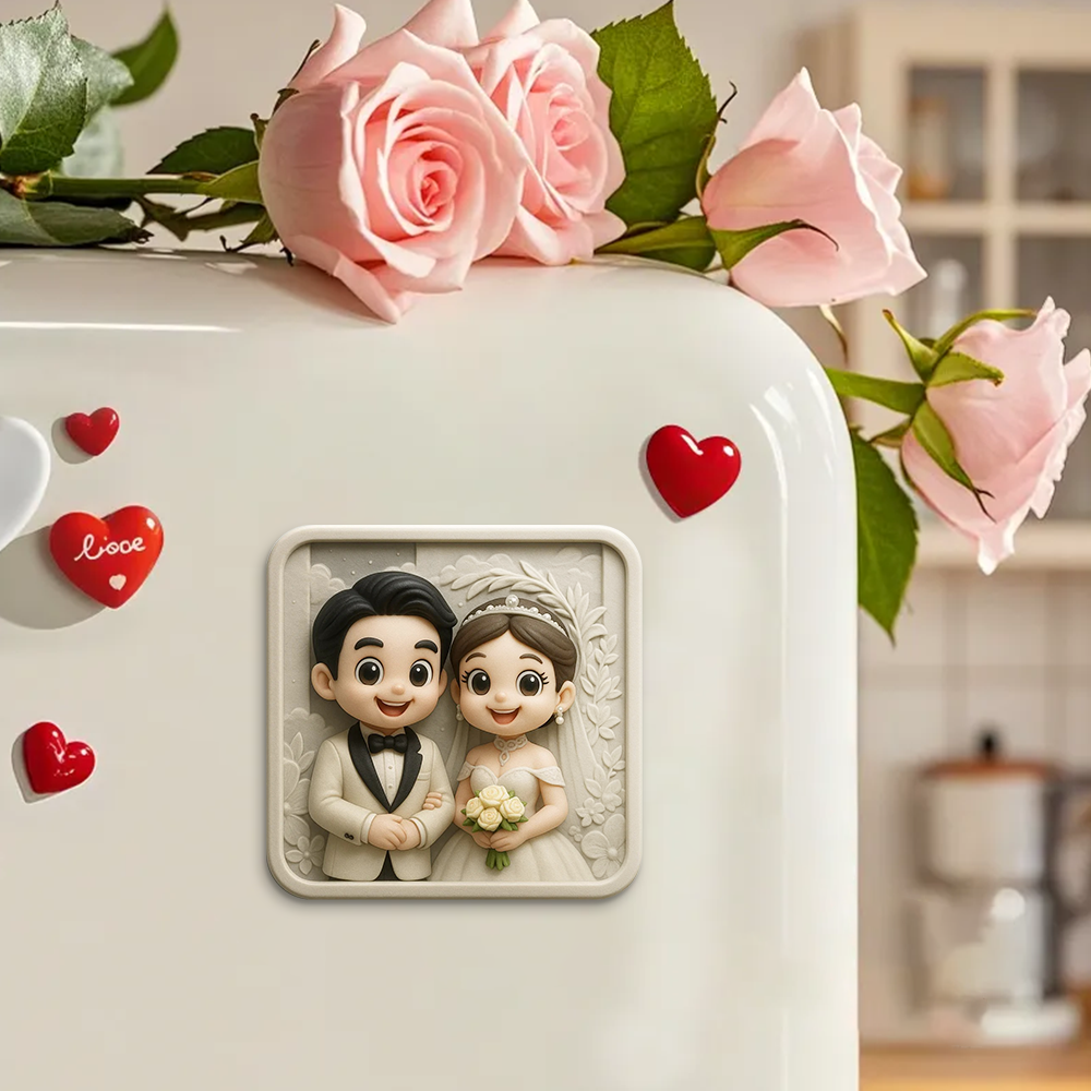 Custom Couple Cartoon Fridge Magnet from Photo Personalized 3D Mini Character Gift for Boyfriend or Girlfriend