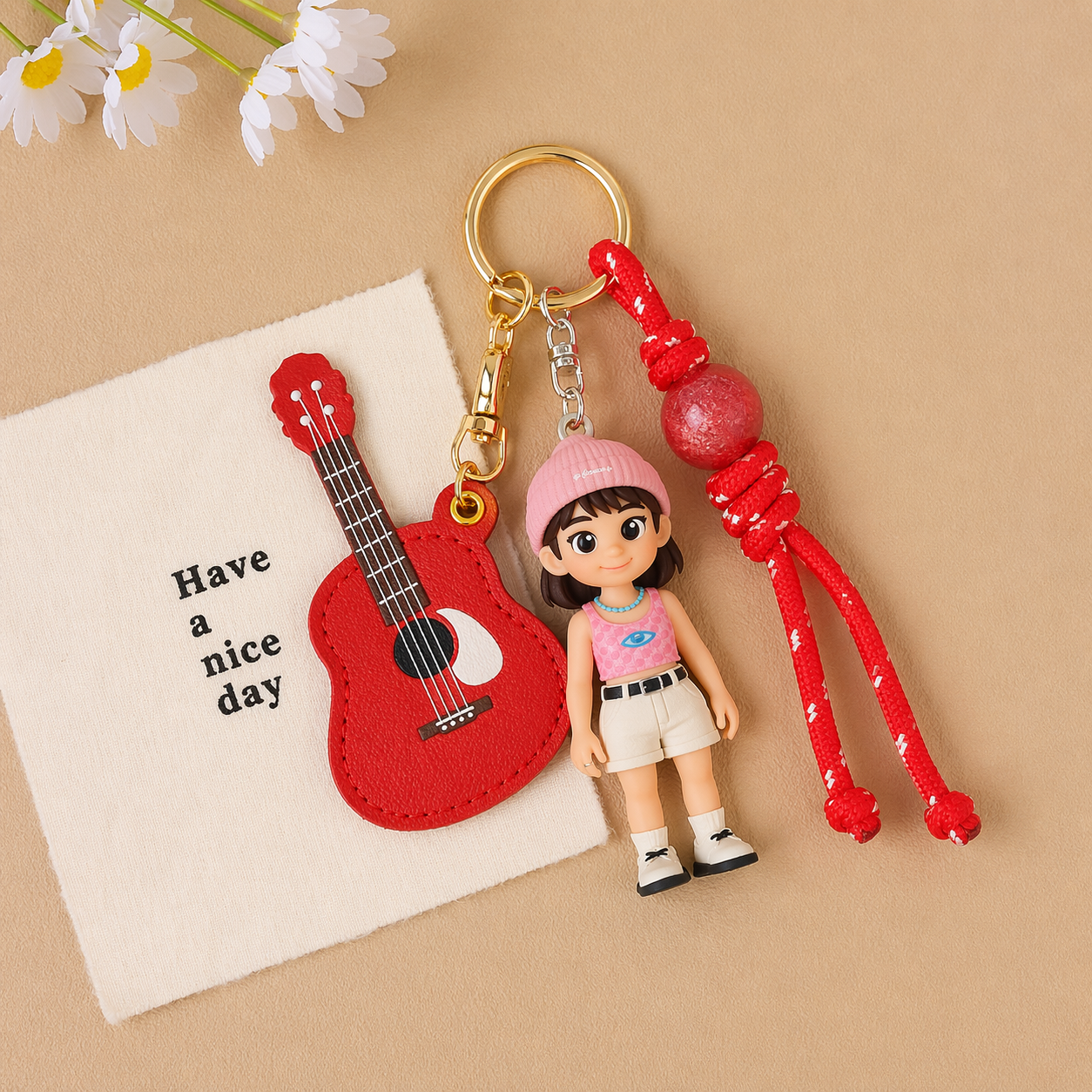 Custom 3D Keychain Figure from Photo Personalized Mini Figure Guitar Theme Gift for Him Birthday Anniversary Gift