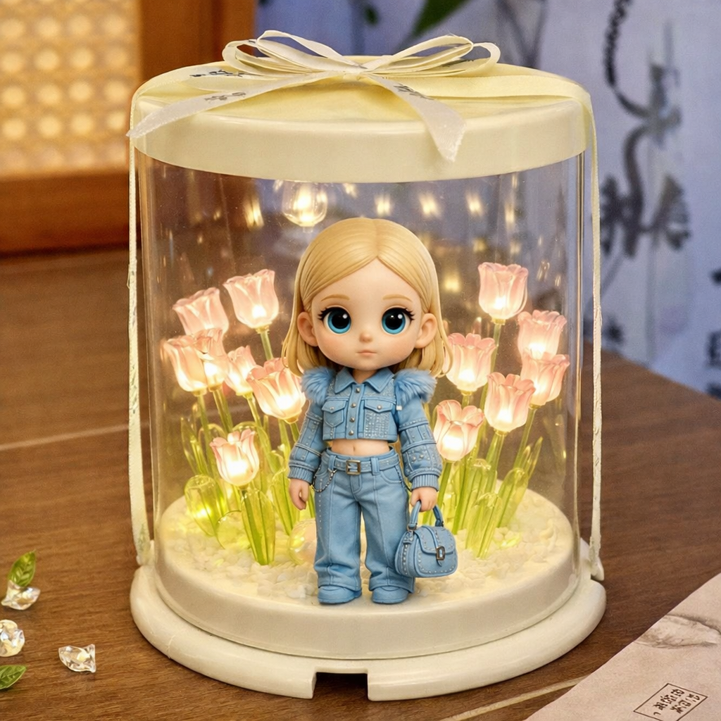 Custom Photo 3D Figure Tulip Night Lamp Unique Gift for Her Him Birthday Anniversary Home Decor