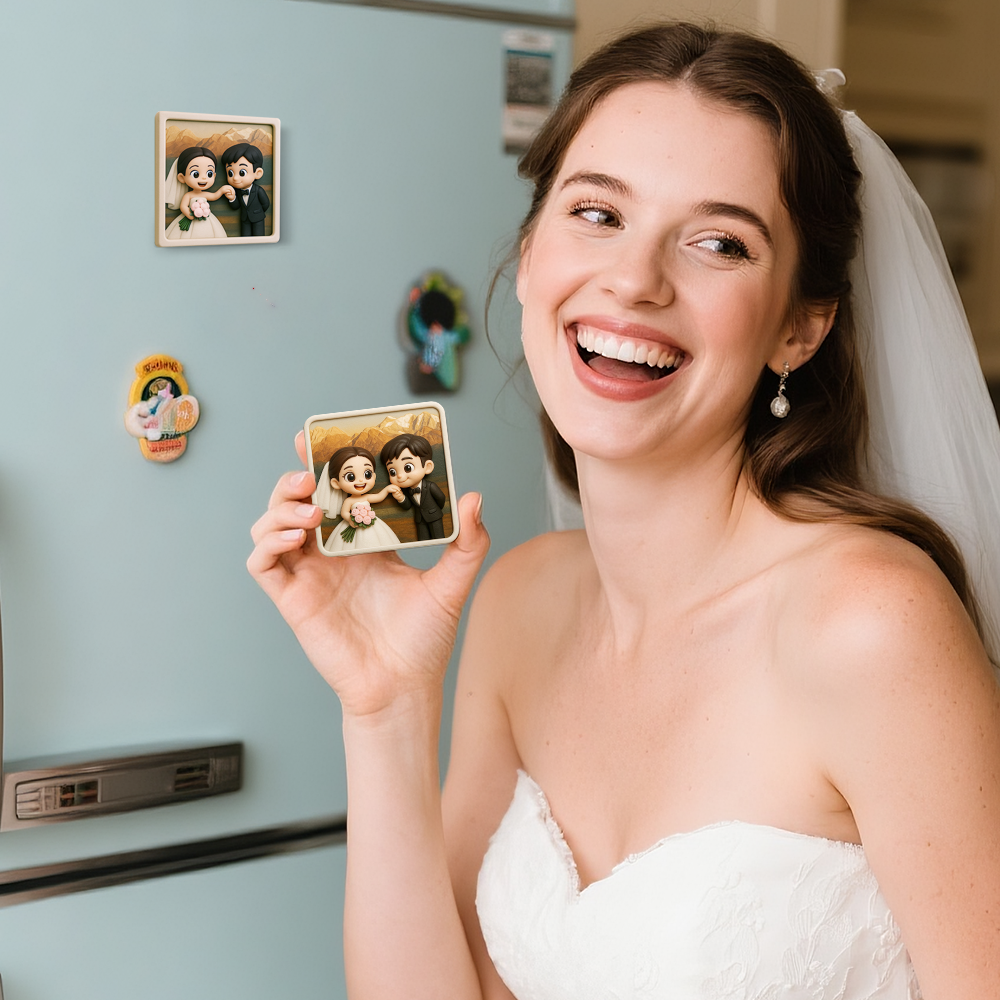 Custom Couple Cartoon Fridge Magnet from Photo Personalized 3D Mini Character Gift for Boyfriend or Girlfriend
