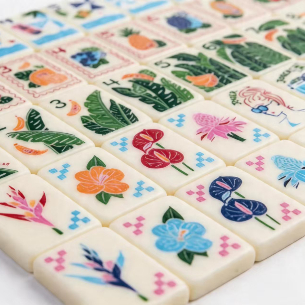 2026Design Luxury Blue Checkered Pattern Acrylic/Melamine America Mahjong Tiles 160 Pieces Thin Slice Portable Travel Gear