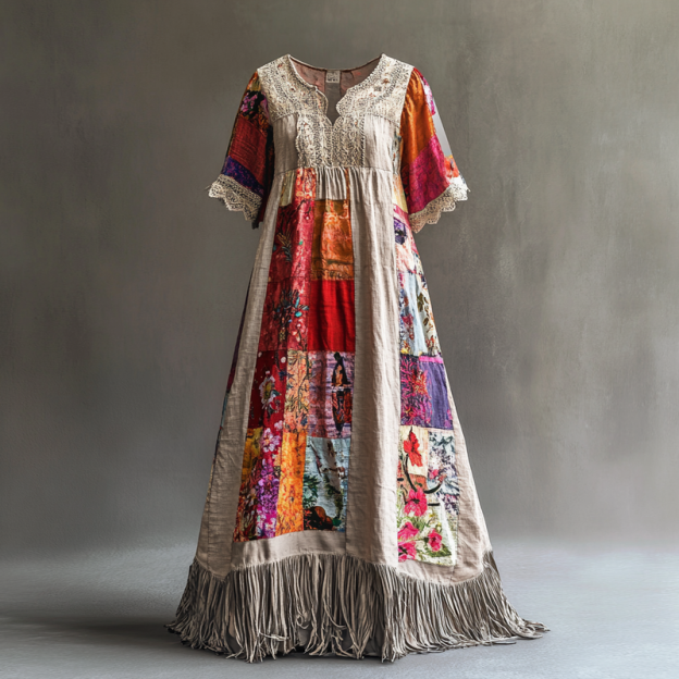 Embroidered Vintage Casual Dress 05bc