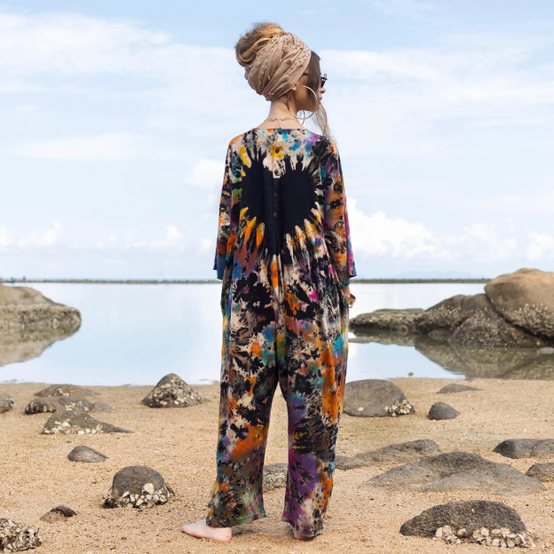 Plus Size Black Heart Tie-Dye Jumpsuit