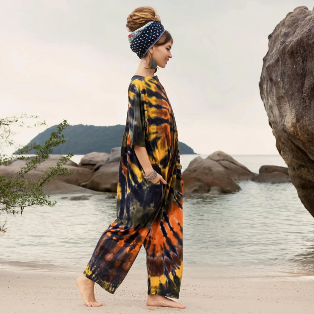 Hand Tie-dye Overall Straight Leg Jumpsuit
