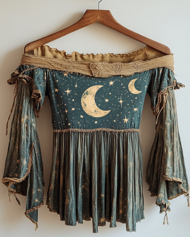Star and moon print home wear top 91de