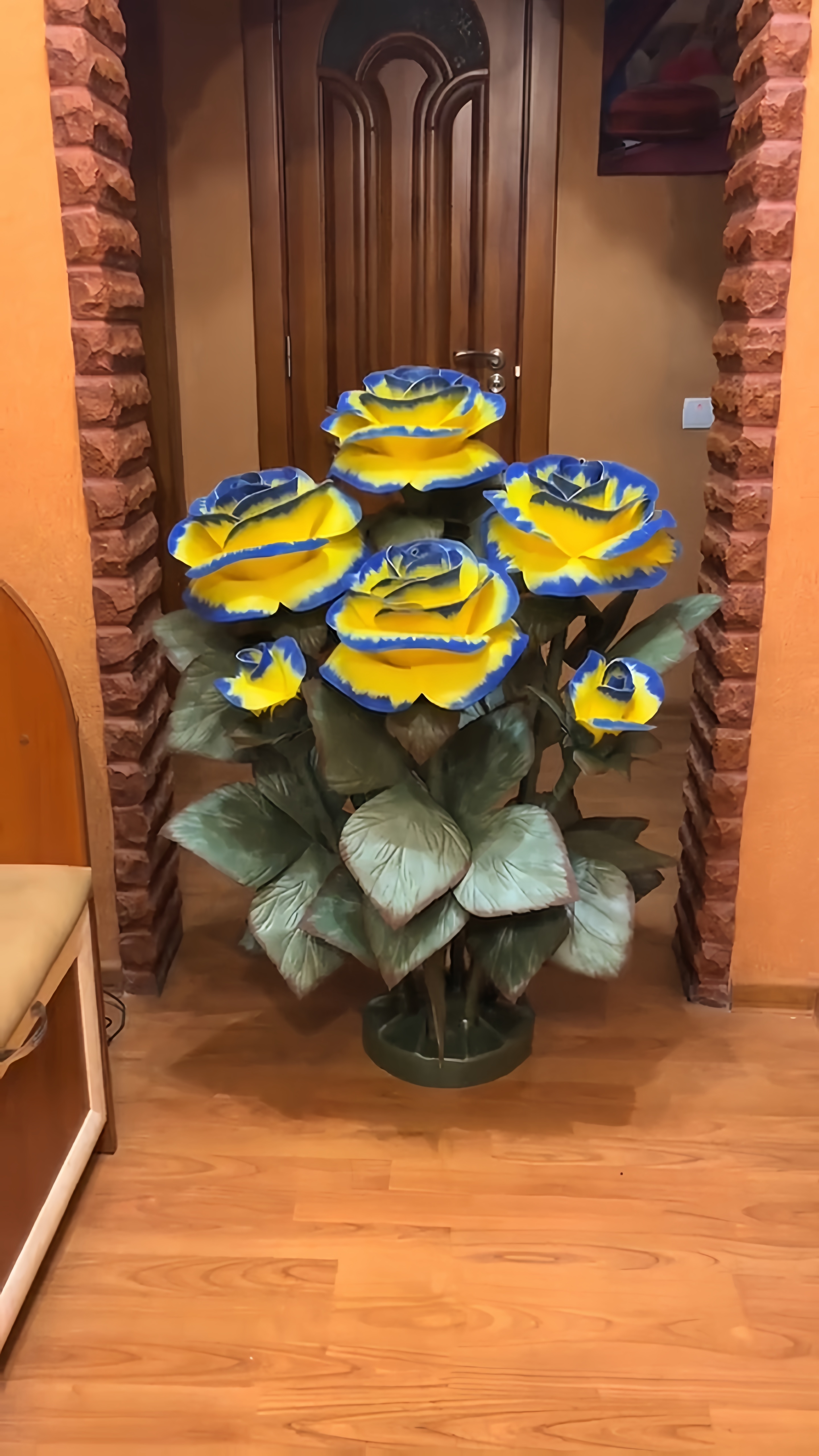 Giant Artificial Rose Decoration - Yellow & Blue