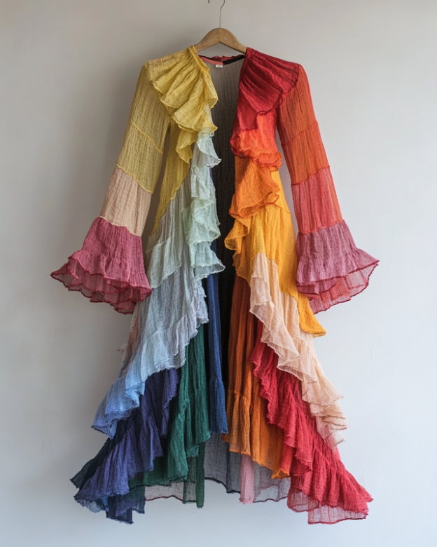 Color-Blocking Rainbow Ruffle Coat 83f7