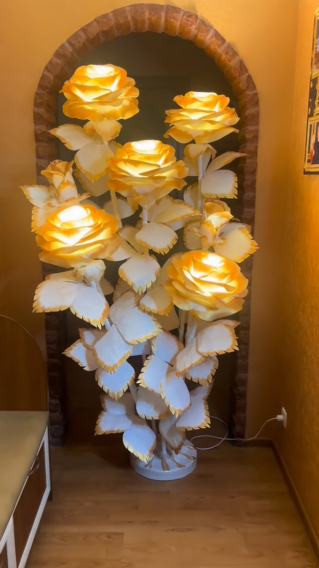 Giant Artificial Rose Decoration - Gold & White